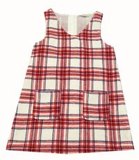 Smetanovo-červeno-tmavomodré kockované vlnené šaty F&F