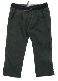 Tmavozelené kockované plátenné chino nohavice Zara