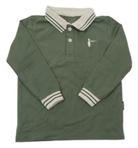 Khaki polo tričko s výšivkou