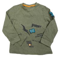 Khaki žebrované triko s dinosaurem a nápisy Topolino