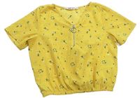 Žlté šifónové crop kvetované tričko so zipsom zn. H&M