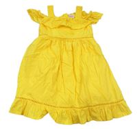 Žluté plátěné šaty s madeirou Baker