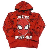 Červeno-černá vzorovaná mikina se Spidermanem a kapucí Marvel