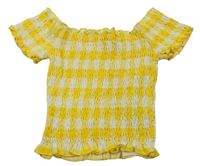 Žlto-biely kockovaný žabičkový crop top