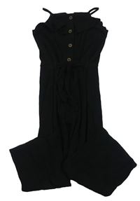 Čierny rebrovaný nohavicový overal River Island