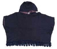 Tmavomodro-ružové pletené pončo s kapucňou Topolino