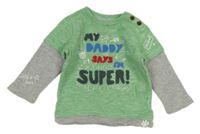 Zeleno-sivé melírované tričko s nápismi Mothercare