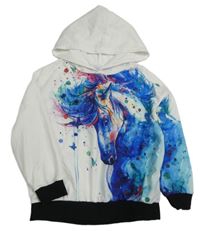 Bielo-modrá ľahká mikina s koněm a kapucňou