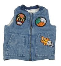 Modrá zateplená rifľová vesta s nášivkami M&S