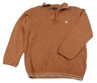 Hnedý ľahký sveter s výšivkou a golierikom Next