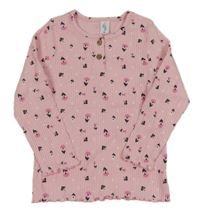 Růžové květované žebrované triko Topomini