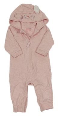 Svetloružová melírovaná tepláková kombinéza s kapucňou s ňufáčikom  Bluezoo