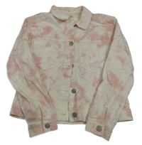 Bielo-ružová batikovaná crop rifľová bunda F&F