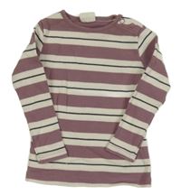 Fialovo-smetanové pruhované žebrované triko hema