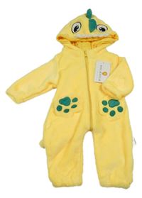 Nové - žltá plyšová kombinéza s kapucí - dino