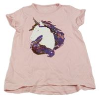 Světlerůžové tričko s jednorožcem z flitrů Topolino