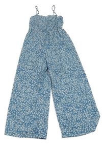 Modro-biely kvetovaný ľahký nohavicový overal shein