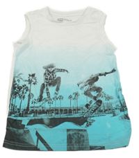 Bielo-svetlomodré tielko s potlačou