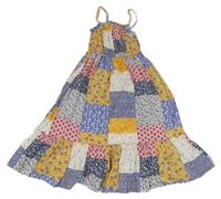 Modro-žluto-bílo-růžové květované lehké šaty M&S