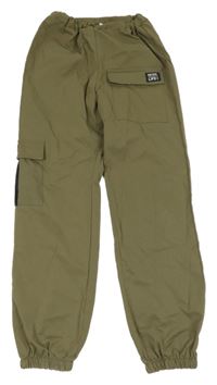 Khaki ľahké cuff nohavice s vreckami Shein