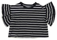 Tmavomodro-biele pruhované crop tričko s volánikmi H&M