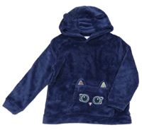 Tmavomodrá chlpatá mikina so sovou a kapucňou Kids