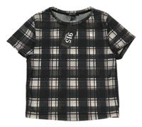 Nové - čierno-bielo-ružové kockované šifónové crop tričko New Look