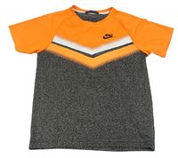 Neonově oranžovo-šedé melírované sportovní tričko Nike