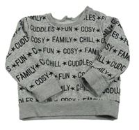 Sivá mikina s nápismi Primark