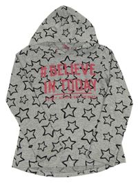 Sivá melírovaná úpletová mikina s hviezdami a kapucňou Y.F.K.