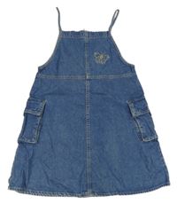 Modré riflové cargo šaty s motýlkem 