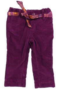 Fialové podšité manšestráky s páskem C&A