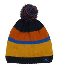 Tmavomodro-hořčicovo-oranžová čepice s bambulí 