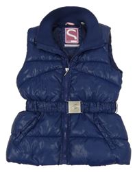 Tmavomodrá šušťáková zateplená vesta s opaskom