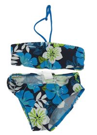 Tmavomodro-bílo-zelené květované dvoudílné plavky Elemar 