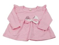 Ružové tričko s mašlou a volánikmi
