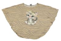 Béžovo-hnedé pruhované tričkové pončo s tigrom Dopodopo