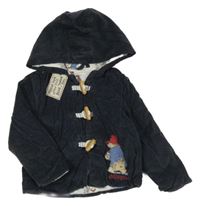 Šedomodrý manšestrový lehce zateplený kabátek s Paddingtonem a kapucňou