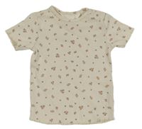 Smotanové kvetované rebrované tričko H&M