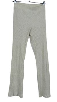 Dámske béžové rebrované pletené zvonové nohavice H&M