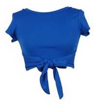 Dámske modré rebrované crop tričko s mašlou