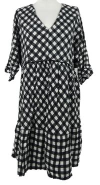Dámské černo-bílé kárované lněné midi šaty Next 