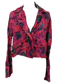 Nové - Dámsky tmavoružový kvetovaný oversized crop blejzer Topshop