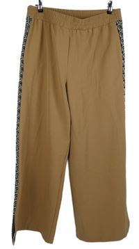 Nové - Dámske béžové voľné é nohavice so vzorovanymi pruhmi