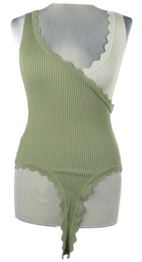 Dámské světlekhaki-bílé žebrované pletené body 