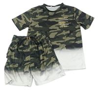 2set- army-biele športové tričko s nápisem+ kraťasy zn. Pep&Co