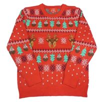 Červený vzorovaný sveter s obrázkami