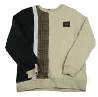 Béžovo-čierna mikina so vzorom a nášivkou George