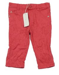 Nové - Malinové plátenné kvetinové nohavice Rocha John Rocha