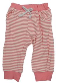 Růžovo-bílé pruhované tepláky 